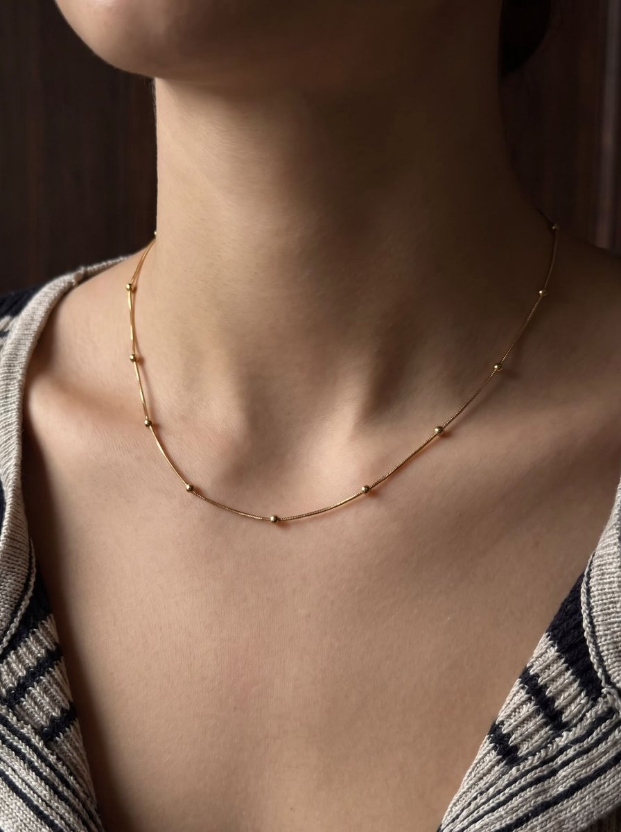 Anelplus Minimalistische Goudkleurige Ketting voor Vrouwen – Fijne Halsketting met Kralen – Elegant en Tijdloos Design