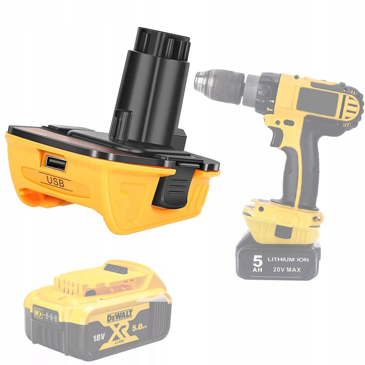 Rosfix Adapter Vervanging DCA1820 - Accu-Adapter 20V Geel-Zwart - Geschikt voor DeWalt Accu
