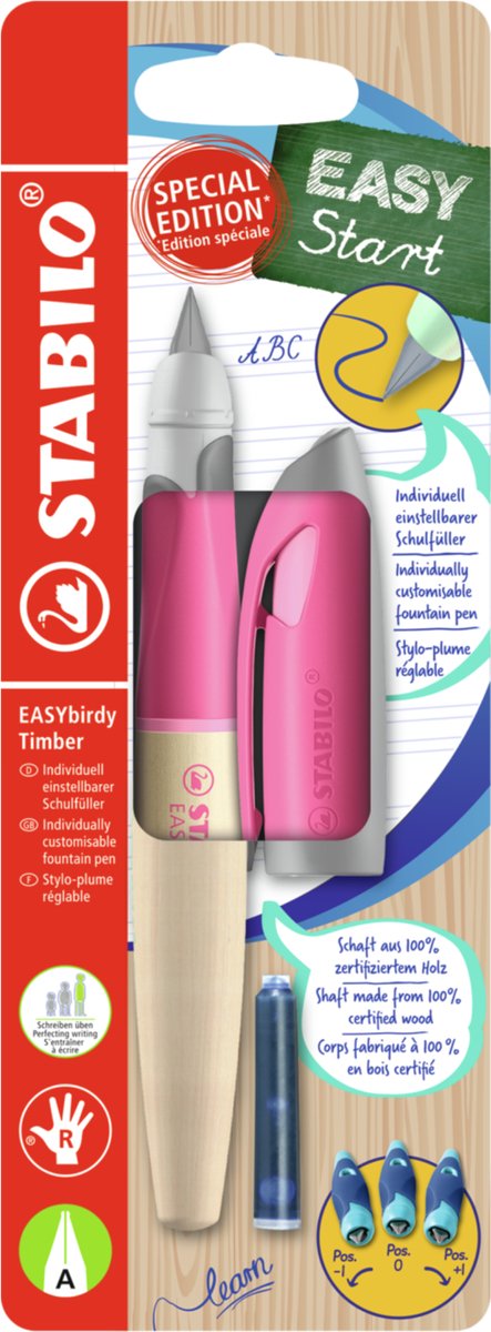 STABILO EASYbirdy Timber - Ergonomische Vulpen - Roze - A Punt Voor Rechtshandigen