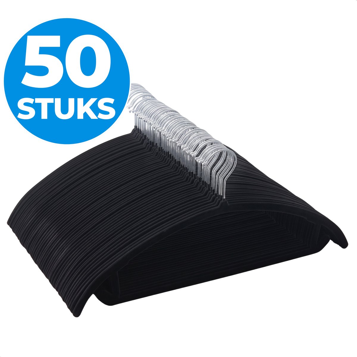 ACAZA Kledinghangers - Kleerhangers - Broekhanger - 50 Stuks - Volwassenen - Anti Slip - Sterk Materiaal - Fluweel/Velvet - Zwart