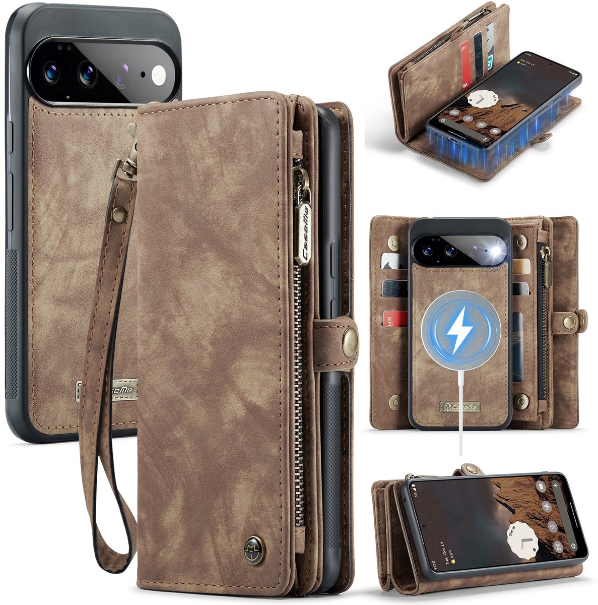 CaseMe Hoesje - Geschikt voor Google Pixel 11 Pro XL Hoesje - CaseMe 008 2-in-1 Book Case & Back Cover met Portemonnee - Bruin