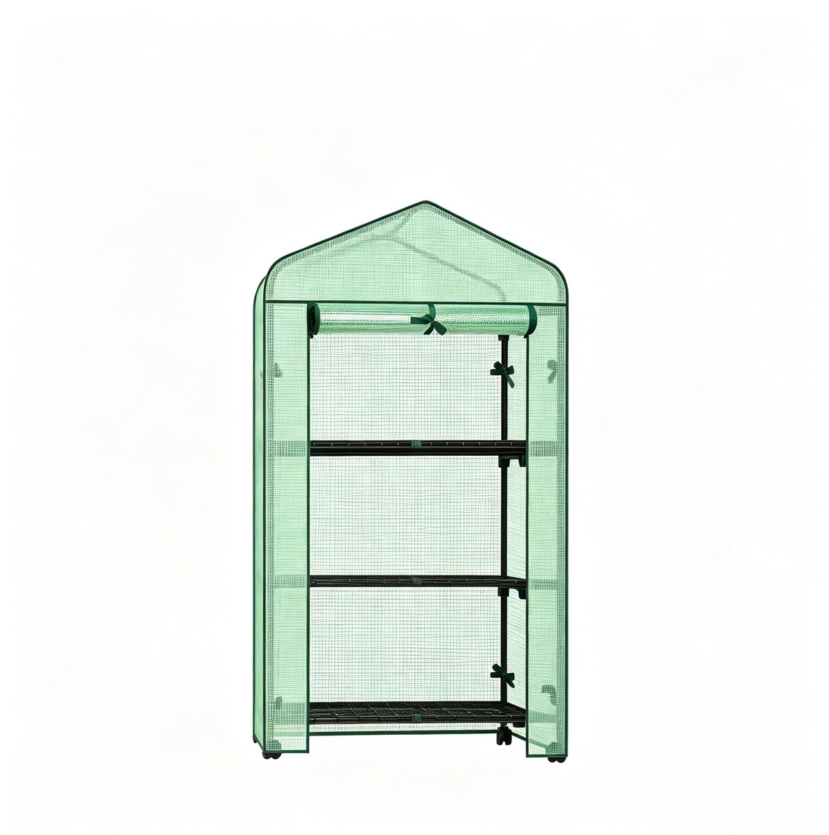 Mini-kas met planken en roldeur - Tuinkas - Plantenkas - Balkonkas - Kweekkas met metalen frame - Groen