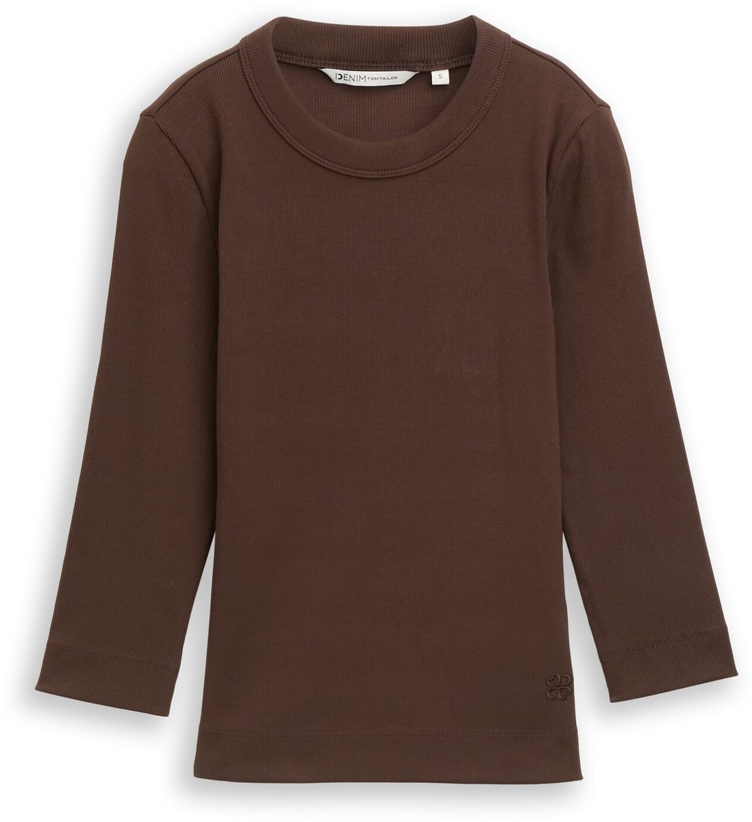 Tom Tailor Denim - Slim fit shirt met lange mouwen en geribde structuur - Maat S - cool dark brown
