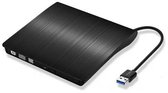 Zwarte Assortix externe DVD-RW drive met geborsteld metalen afwerking en USB 3.0 kabel.