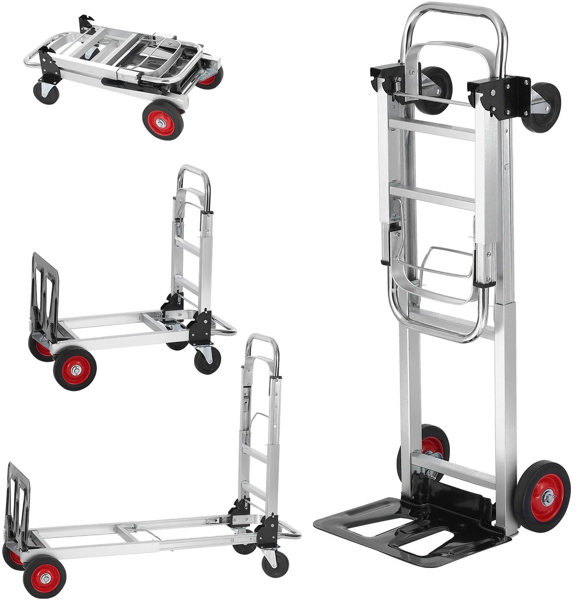 Archi Opvouwbare Steekwagen 2-in-1 – Transportwagen - Platformwagen - Tot 181 kg Draagvermogen – 4 Wielen – Aluminium & Staal