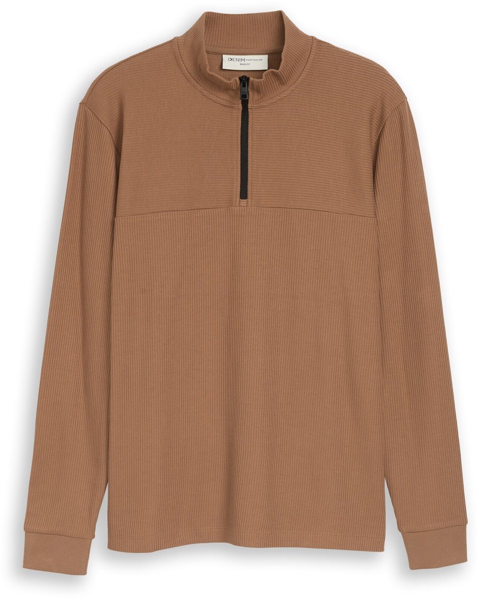 Tom Tailor Denim - Troyer-shirt met lange mouwen en rits - Maat L - malt brown
