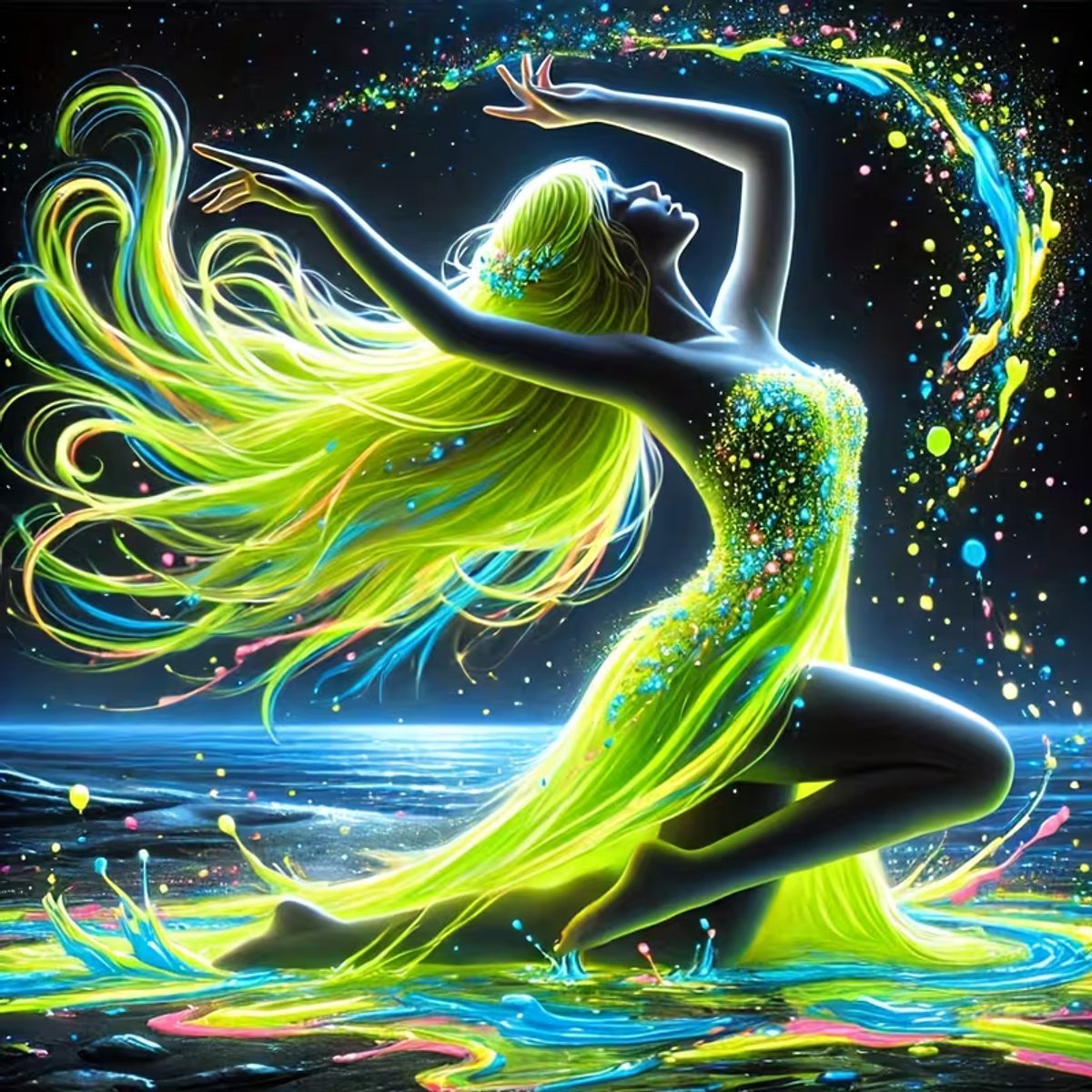 diamond painting Fluorcendende danseres 30 x 30 cm