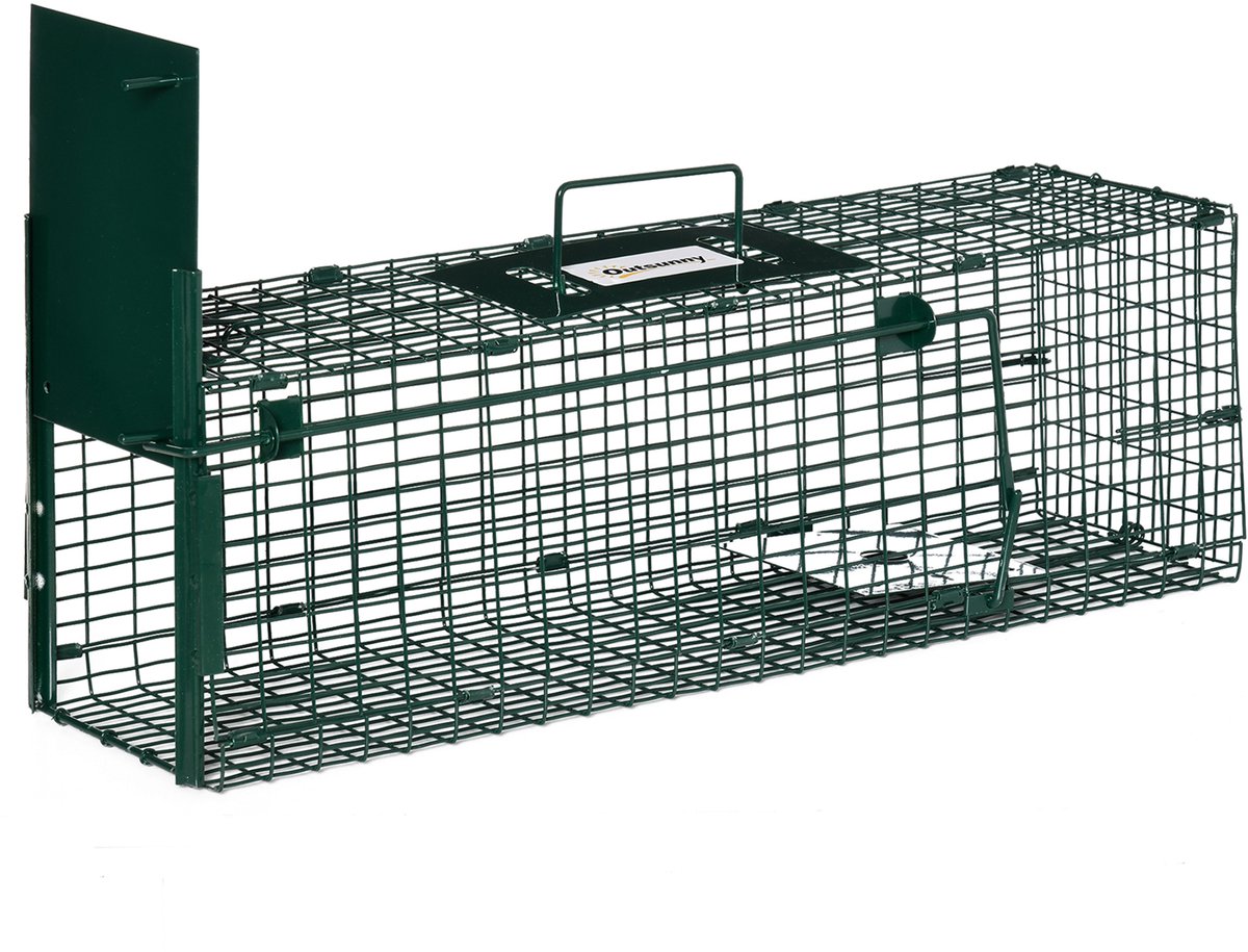 Dierenval - Levende dierenval - Ontwerp met één ingang - Eenvoudig in gebruik - Geschikt voor het vangen van muizen, woelmuizen, marters, bunzings en wilde konijnen - Afmetingen 60 x 18 x 20 cm - Donkergroen