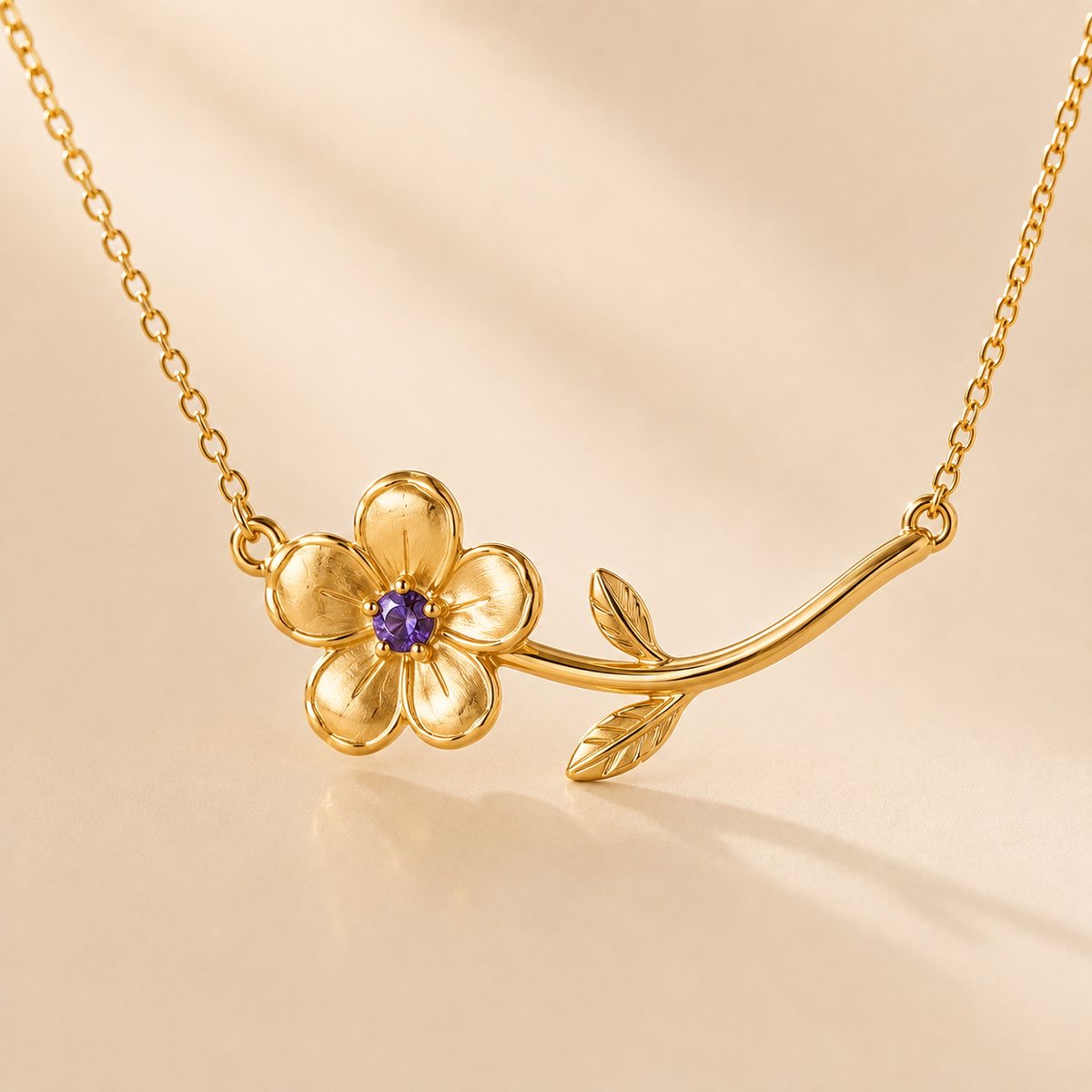 Maevi® Ketting met Geboortebloem & Geboortesteen - Kleur: Goud - Maand: Februari - Roestvrijstaal / RVS / Stainless Steel - Hoge Kwaliteit - Verkleurt niet - Incl. Luxe Verpakking - Cadeau Dames / Moeder / Mama - Kraamcadeau / Geboortecadeau