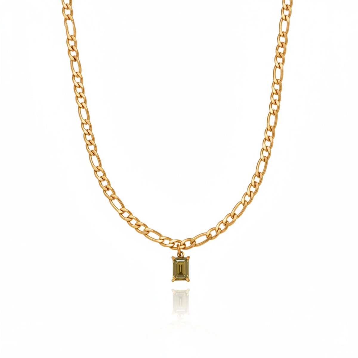 Olive - Ketting met Groene Steen - Stainless Steel - -