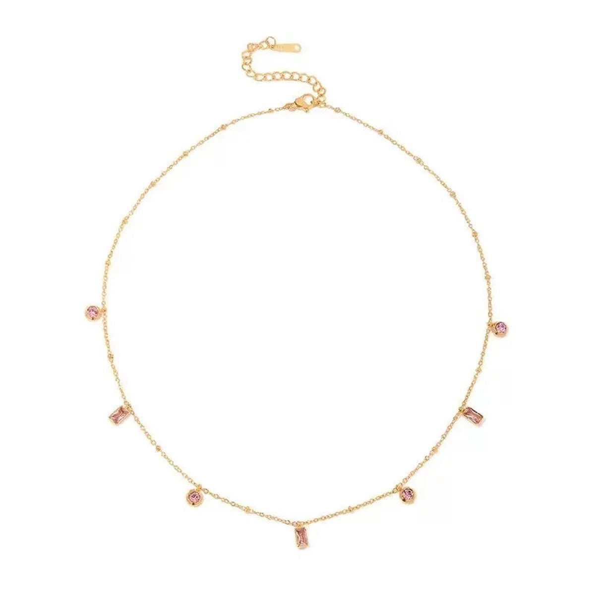 Valentina - Ketting met Roze Steentjes - Stainless Steel - -