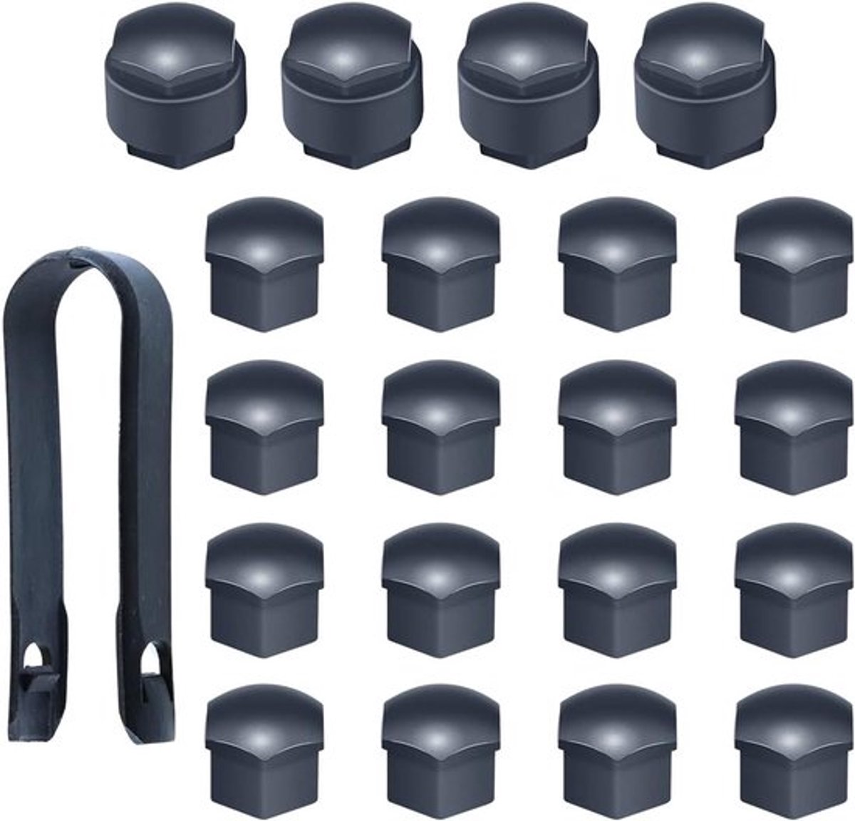 20 Stuks 17mm Caps voor Wielen met 16 Standaard en 4 Anti-Diefstal Moeren - Inclusief Trekhaak (Grijs)