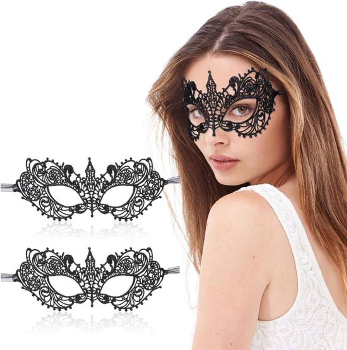 Zwarte kantmaskers voor dames - Set van 2 - Venetiaans oogmasker - Sexy masker voor Halloween, carnaval en feest - Maskerade bal accessoires - Maskers voor gala en themafeesten