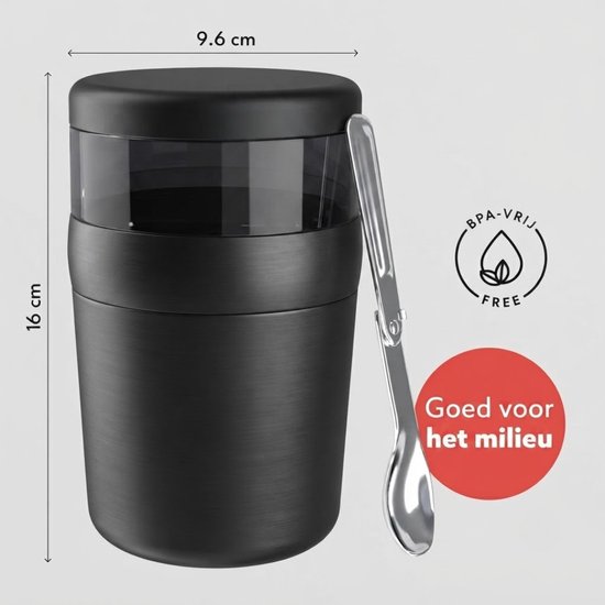 Lìon® Yoghurt Beker To Go - Yoghurt en Muesli Beker To Go - Yoghurt Beker To Go met Lepel - Zwart - 10cm x 10cm x 10cm — afbeelding 2