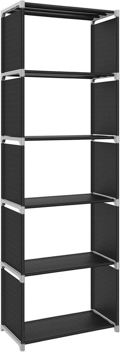 Opbergrek boekenkast met 5 niveaus - organizer voor kleding - plank tot 5 kg - 50 x 30 x 180 cm - zwart Opbergrek