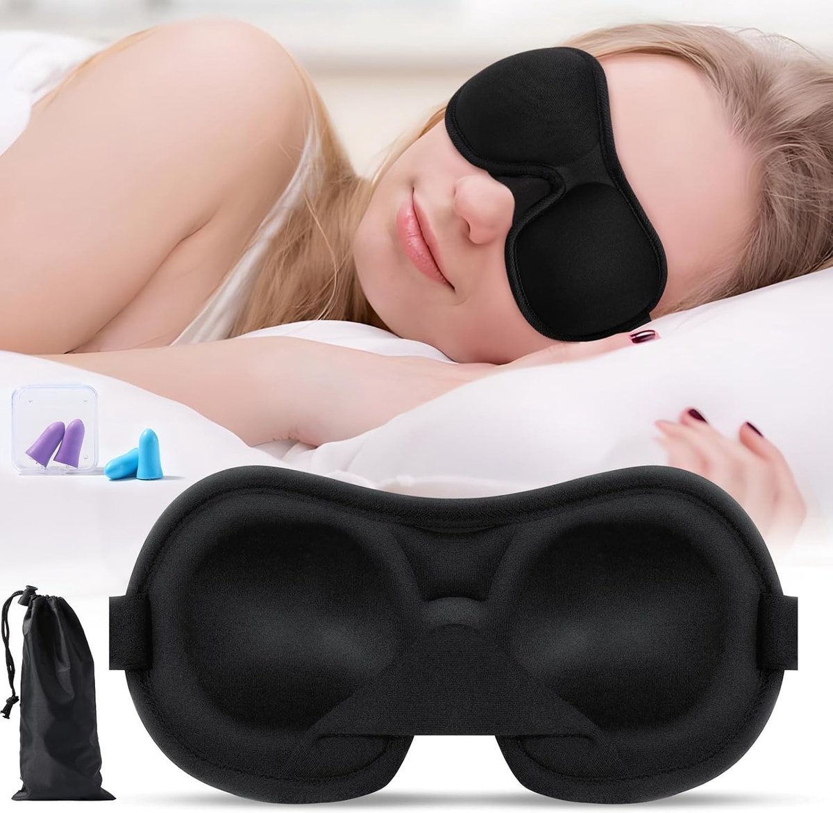 Slaapmasker bluetooth - Slaapmasker - Zwart - 10 mm diep - 3D-ontwerp - Voor Volwassenen en Kinderen