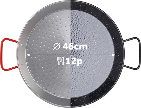 Le Pratique - Garcima voordeelset van 2x Paellapannen (46cm) - 1x Carbonstaal + 1x Geëmailleerd Staal - Geschikt voor 2x 12 personen - Authentieke Paellapannen - Made in Spain — afbeelding 2