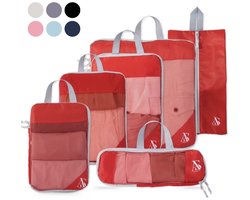 ANNSTÉ® - Compressie Packing Cubes - Packing Cubes Compression - Reiszakken voor Koffer - Packing Cubes met Compressierits - Bagage Organizer - Compression Cube - Koffer Organizer Set - Bag Organizer - Reistassen - Reis Organizer - 6 Stuks - Rood