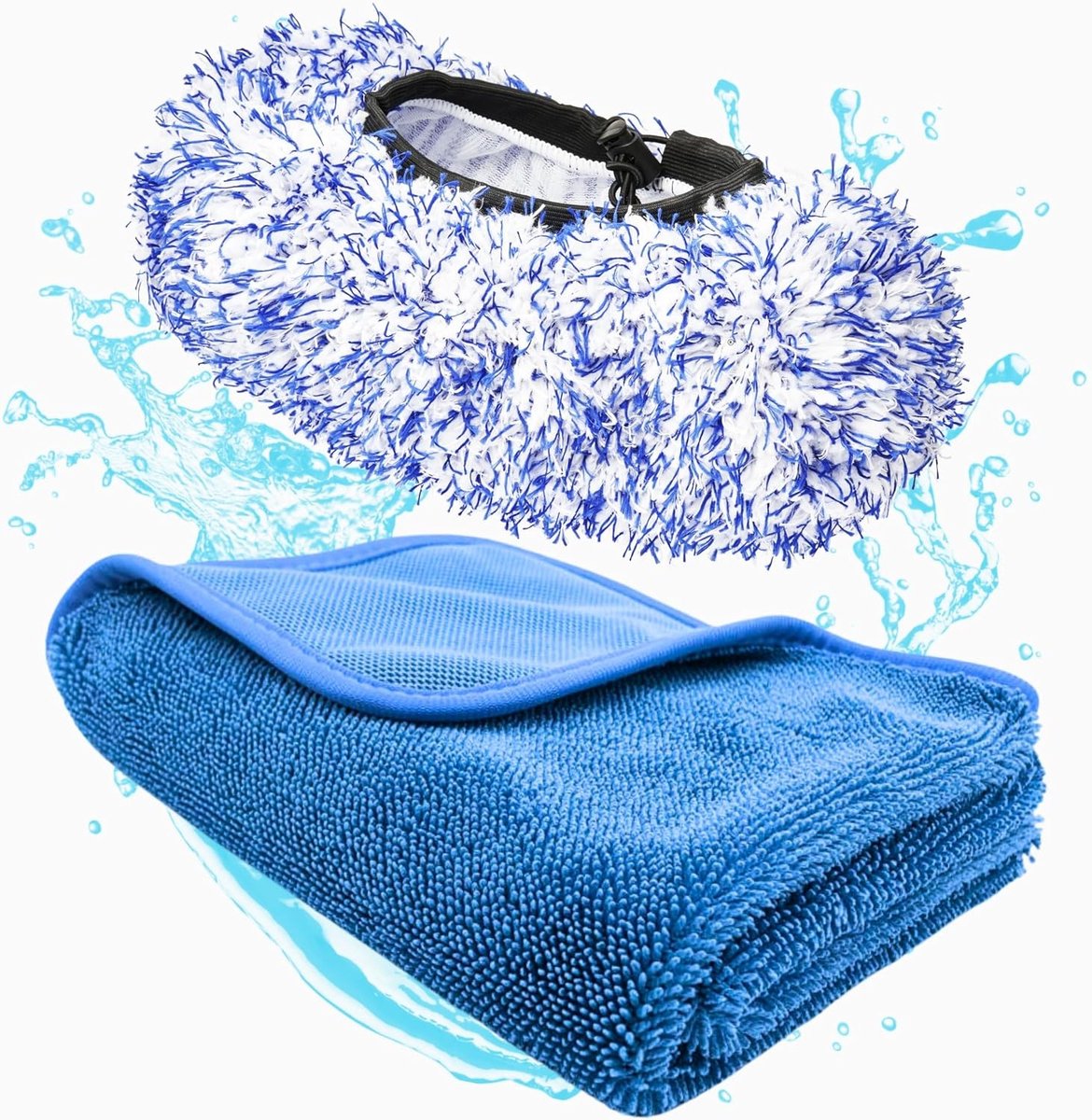 PLEXICLICK CARMODO® SB-BOB Premium SB Wasborstelhoes + CARMODO Premium Droogdoek 70x50cm | Microvezel Autospons Droogdoek Borstelhoes