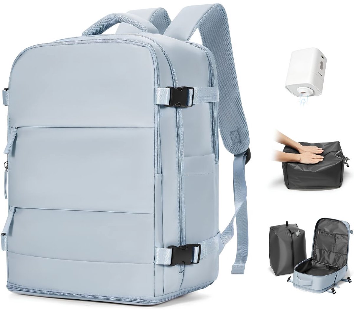NIVA® Vacuümrugzak - Waterdichte Laptoprugzak - Casual Rugzak voor Dames - Lichtblauw - 20cm x 30cm x 20cm