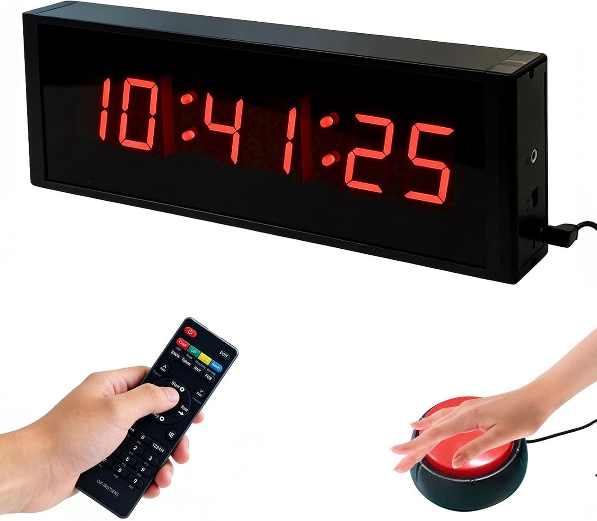 Fitness Afteltimer - Rood - 26,5 x 10 x 3,5 cm - Digitale Wandklok met Afstandsbediening - Voor Thuis en Gym