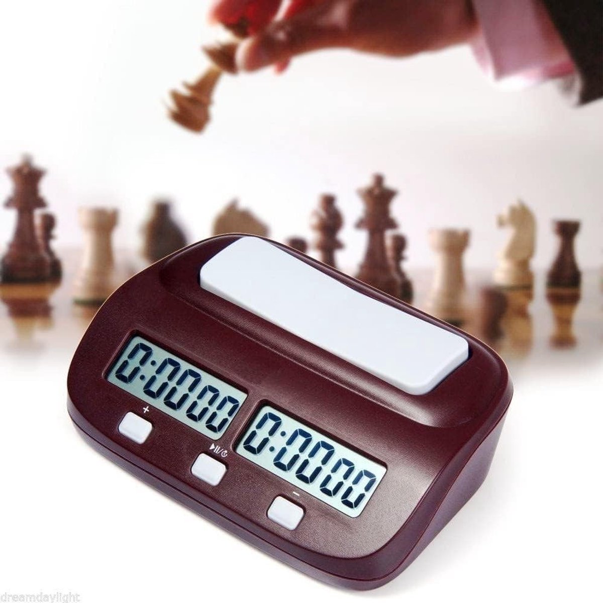 Multifunctionele Schaakklok - Bruin-Rood - 14 x 9,3 x 4,9 cm - Digitale Timer met Alarmfunctie - Voor Thuis en Toernooien