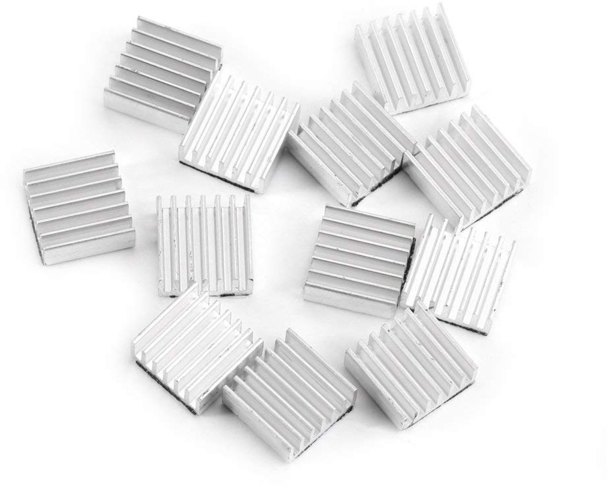 Mini Aluminium Koellichaam - 14 x 14 x 6 mm - Met Zelfklevende Achterkant - Voor Elektronische Componenten