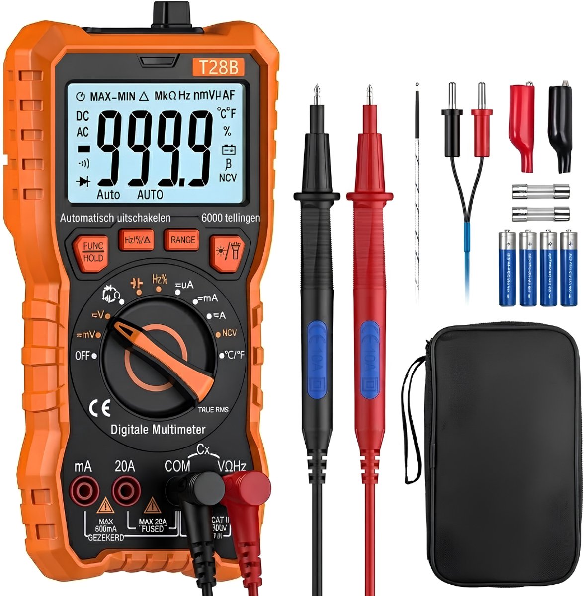 VALI® Multimeter - Multimeter Digitaal - Met Krokodillenklemmen Voor Spanningstest - Oranje - 20cm x 9cm x 5cm