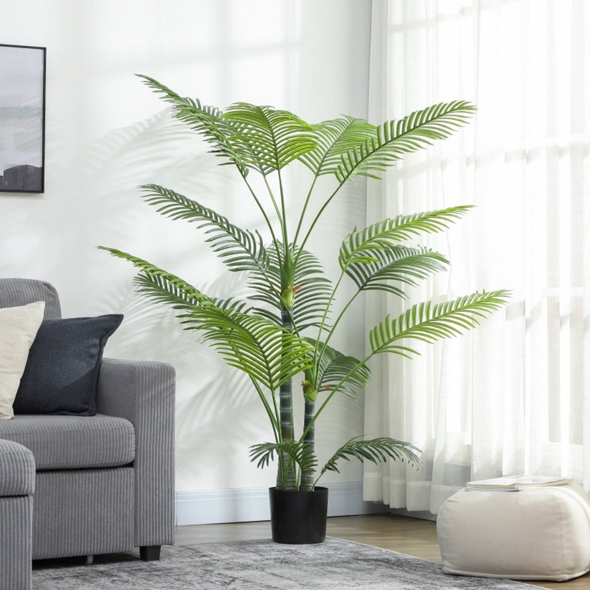 COVREO Kunstplant palm 175 cm groen, met plastic pot voor binnen en buiten