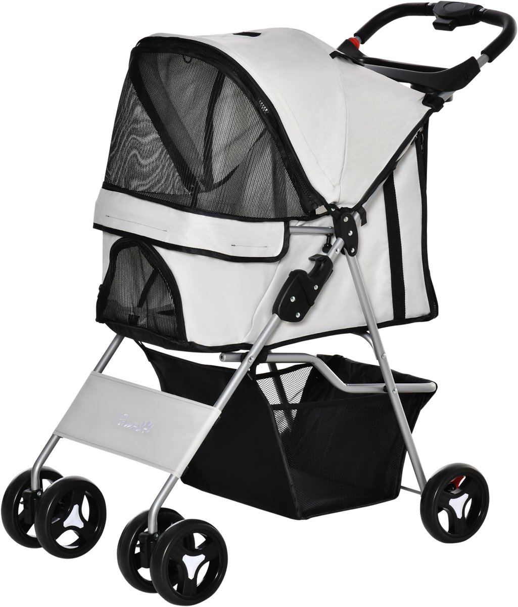 Hondenbuggy inklapbare 3-in-1 - 77 L x 45 B x 99,5 H cm - waterdicht - 600D Oxford-stof - 4 wielen met remmen - grijs