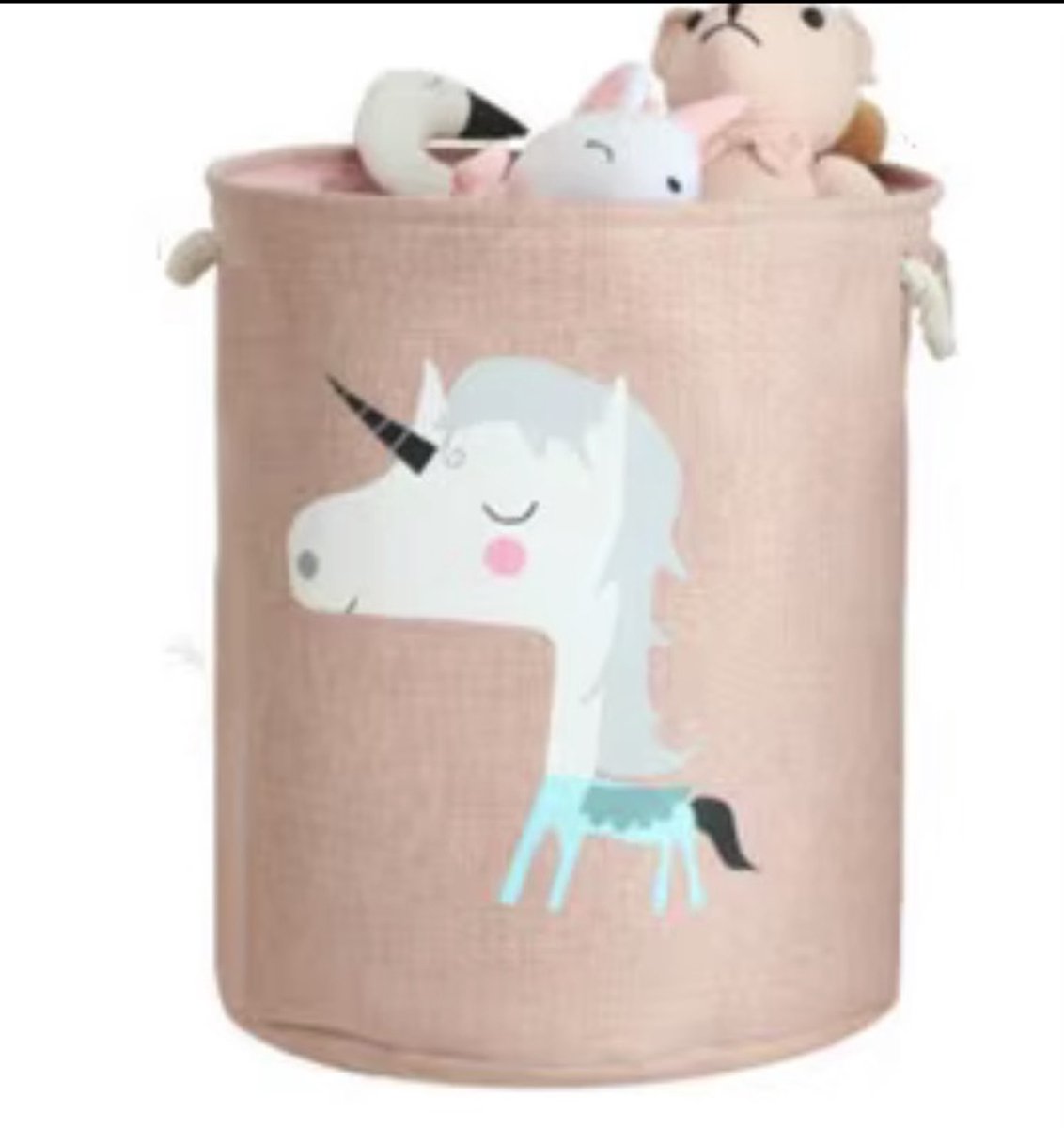 Il Bambini - Canvas Speelgoedmand kinderen – Opbergmand babykamer – Wasmand baby – Speelgoedmand baby – Lichtroze unicorn – 40 x 45 cm – 45 Liter