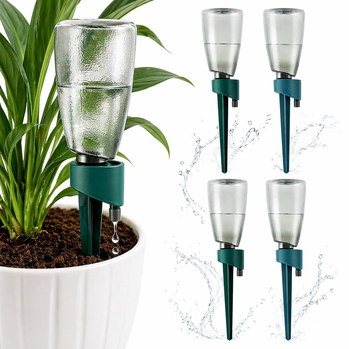 KZQ Automatisch plantenwateringssysteem - 4 flessen - 500 ml - Zichtbaar waterniveau - Irrigatiehulp met verstelbare klep - Geschikt voor bloempotten, balkons, kantoren en resorts