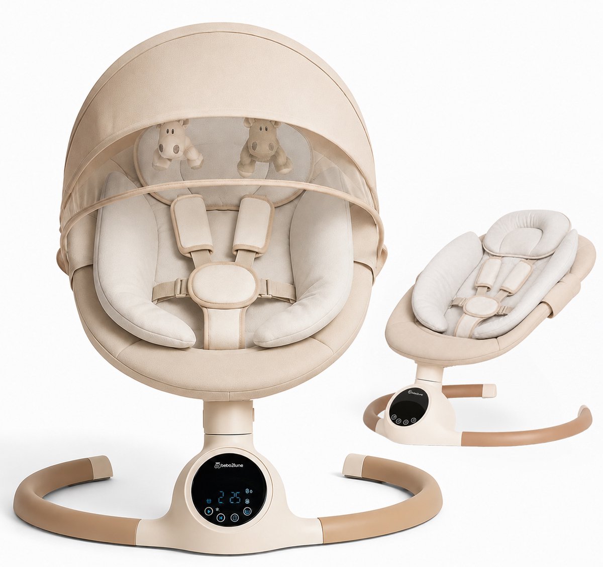 BEBE2LUXE ALPHA Elektrische Babyschommel en Wipstoel, Bluetooth-compatibel, draagbare rustgevende babystoel met schommelbewegingen en ingebouwde geluiden