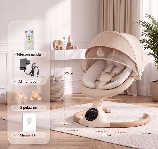 BEBE2LUXE ALPHA Elektrische Babyschommel en Wipstoel, Bluetooth-compatibel, draagbare rustgevende babystoel met schommelbewegingen en ingebouwde geluiden — afbeelding 2