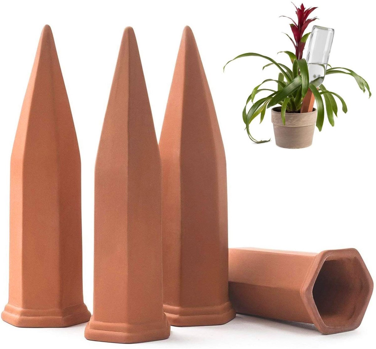 Waterdruppelaar fles - 4 stuks - Ø 5cm*18cm - Terracotta - Ceramische Plantenbewateringsstokken – Zelfbewateringssysteem met Waterdruppelaar, Automatische Plantenwatergever voor Kamerplanten en Tuinplanten - Druppelsysteem