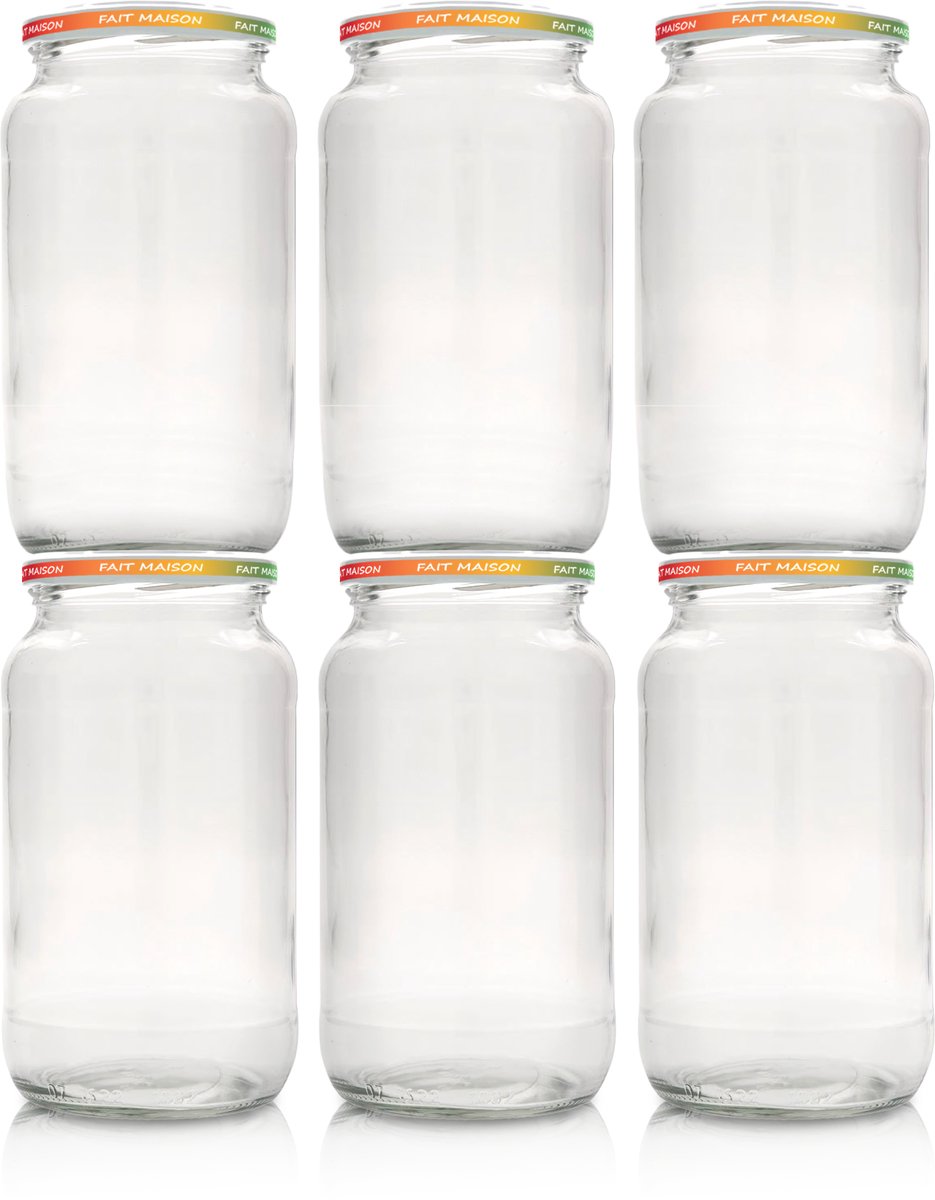 Le Pratique | Glazen Potten 6x1,5 Liter | Voordeelset van 6 Inmaakpotten van 1500ml – steriliseerbare potten met draaideksel Ø110mm – Made in France