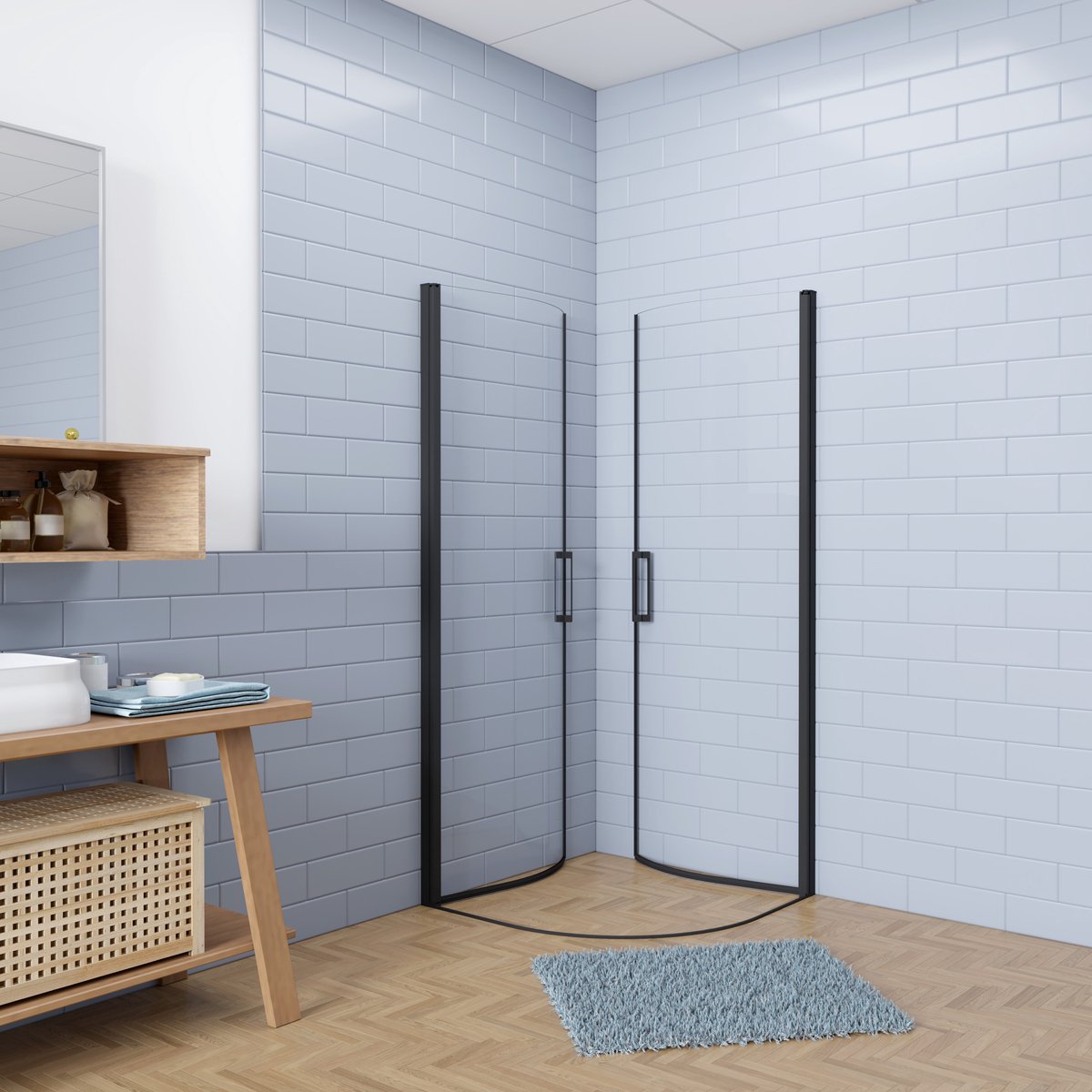 Aica Hoogwaardig stijl kwartronde Douchecabine 80x80x195cm dubbele draaideuren - 6mm gehard veiligheidsglas easyclean - mat zwarte aluminium Profiel