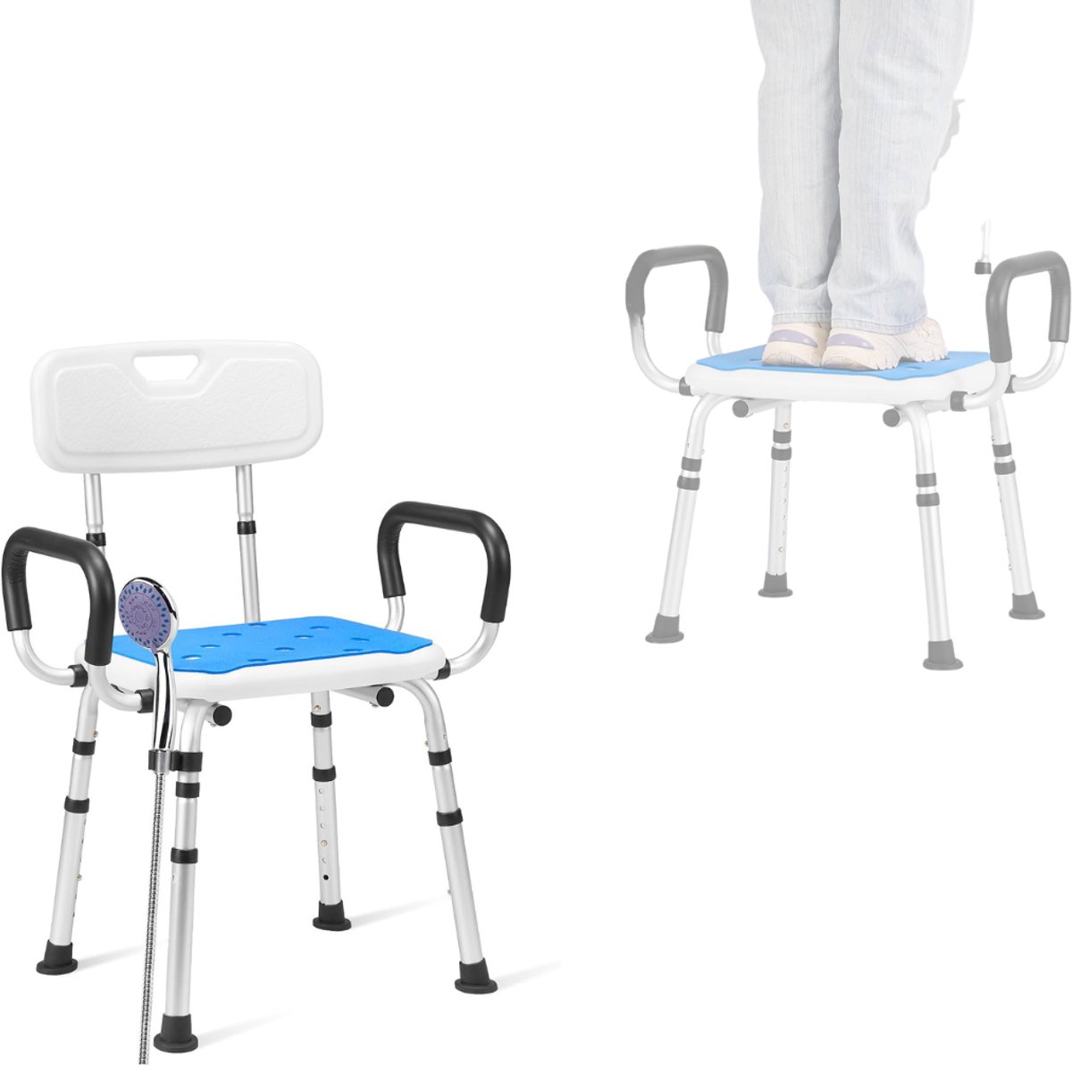 Zavio® Douchestoel met Armleuningen - Douchekruk Rug - Veilig Douchen