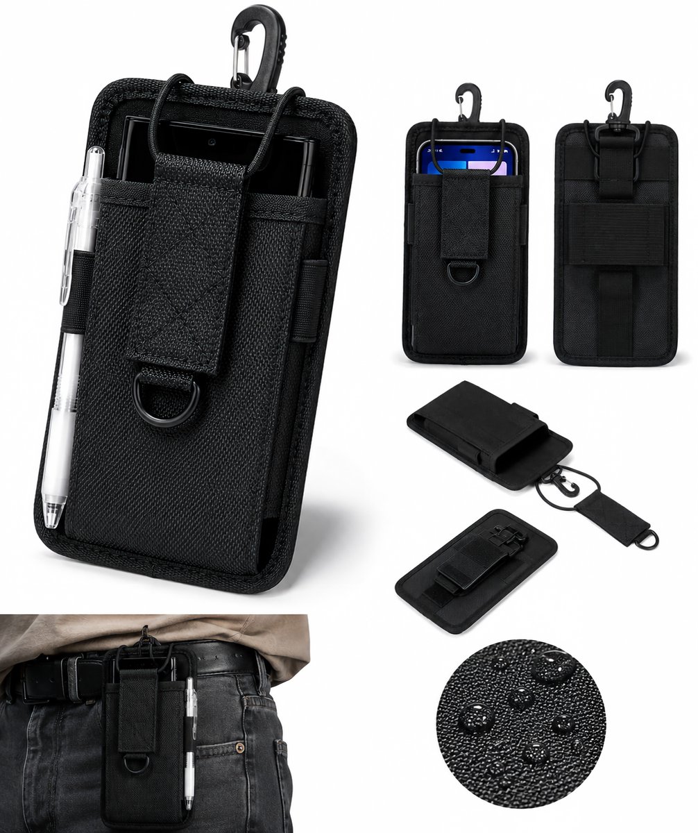 Opbergtasje voor Telefoon aan Rugzakriem - Met Broekriemclip - Geschikt voor 6.7-7.2 inch Smartphones - Afmeting 17x8,5x2 cm
