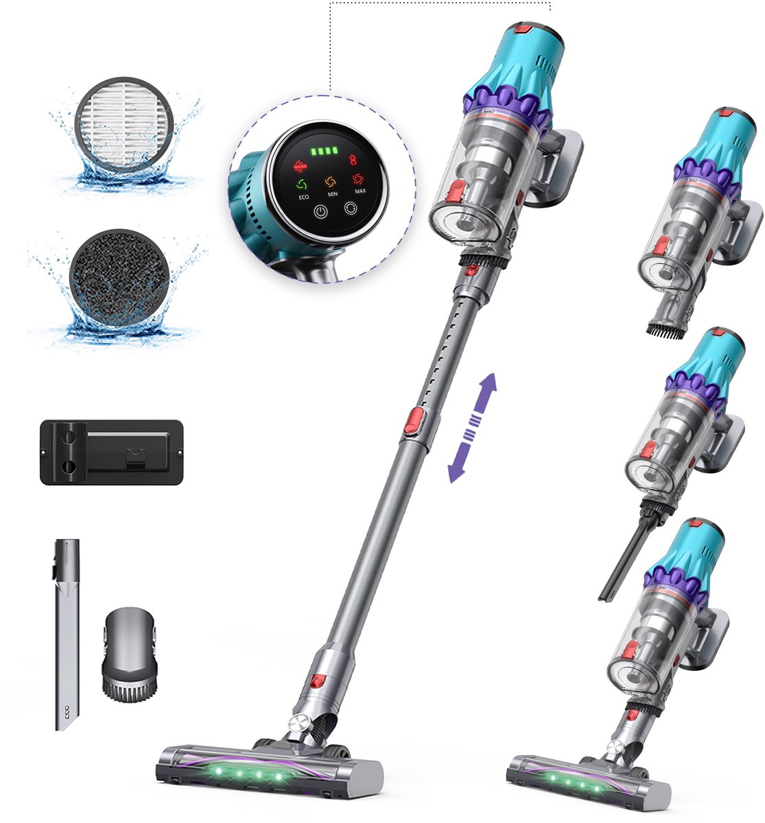 Avalue 3-in-1 Stelstofzuiger Draadloos – 300W – 35kPa Zuigkracht – 60 Minuten – 4 Opzetstukken – Stofzuiger Zonder Zak – Zonder zak op accu