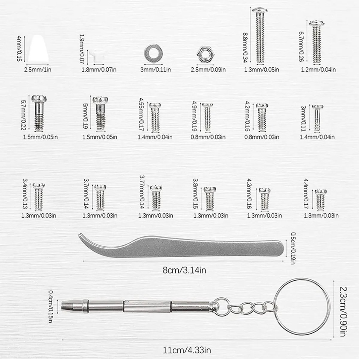 Brillenreparatieset, 1000-delige horlogemakersschroeven reparatieset, brillenschroeven