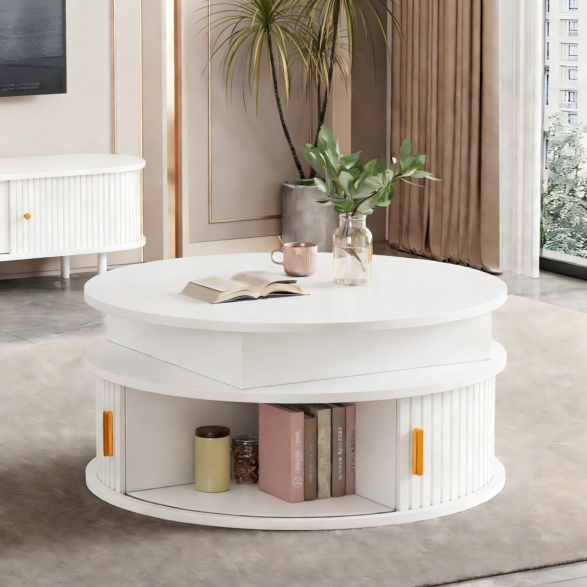 COVREO Salontafel 75x75x52 cm wit MDF, hoogte verstelbaar met opbergruimte