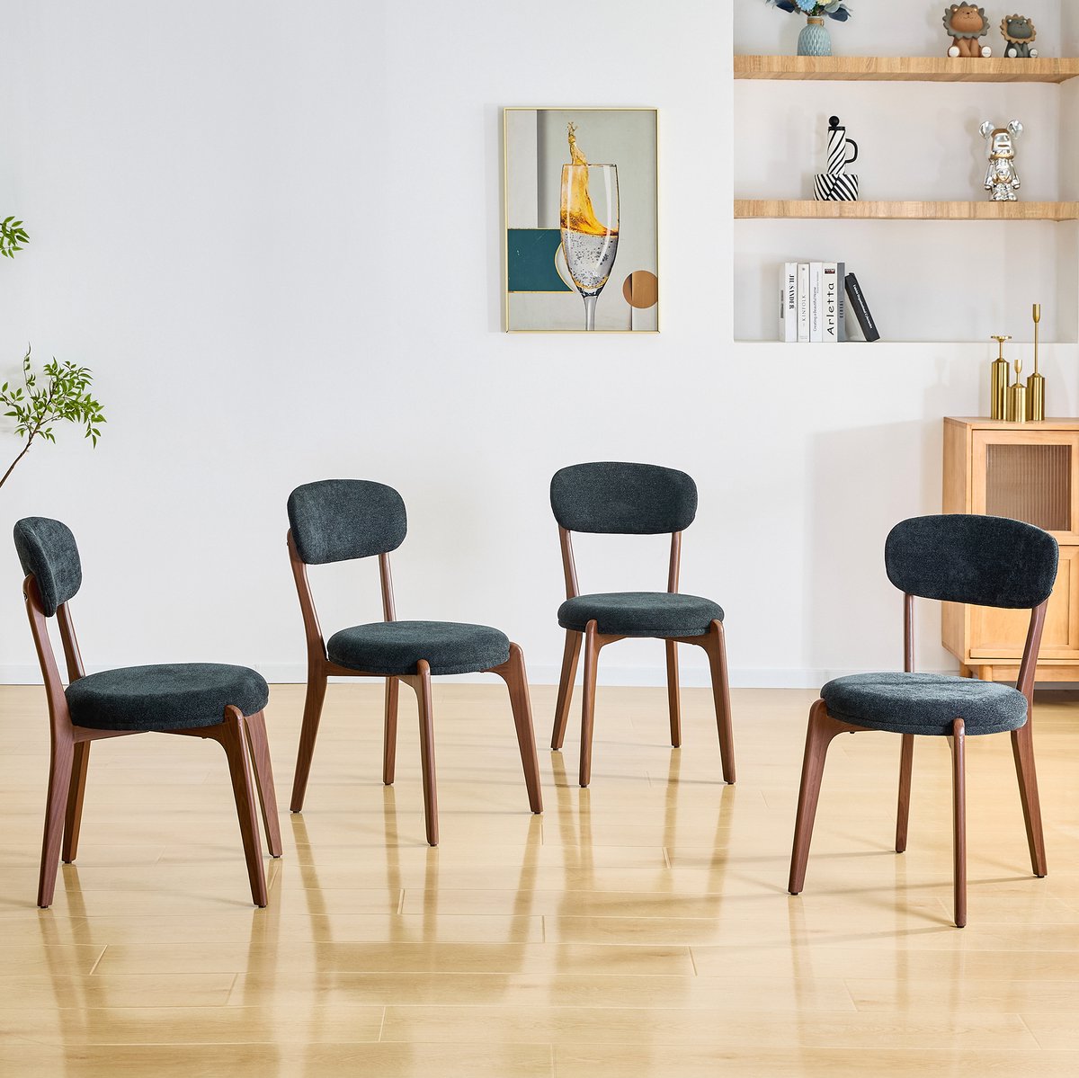 MIVRAY Eetkamerstoel - Set Van 4 - Gestoffeerde Stoelen Met Zitkussen En Rugleuning - Voor Eetkamer En Keuken - Linnenlook Zwart Black