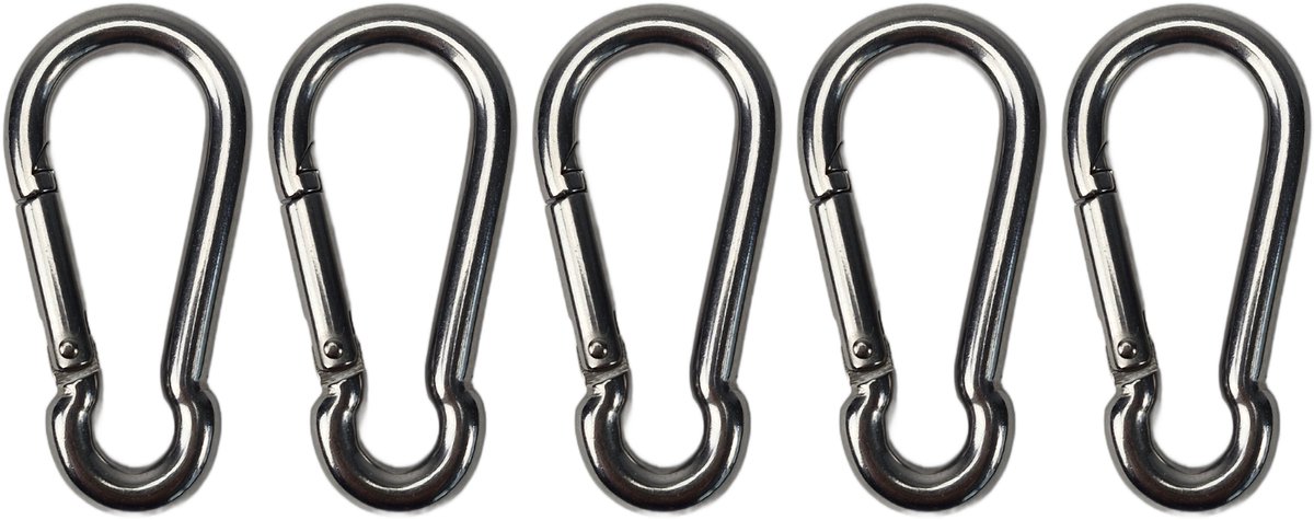 BCF-Products - Karabijnhaak - 8x80mm - 5 stuks - RVS 316 - Musketonhaak - Carabiner