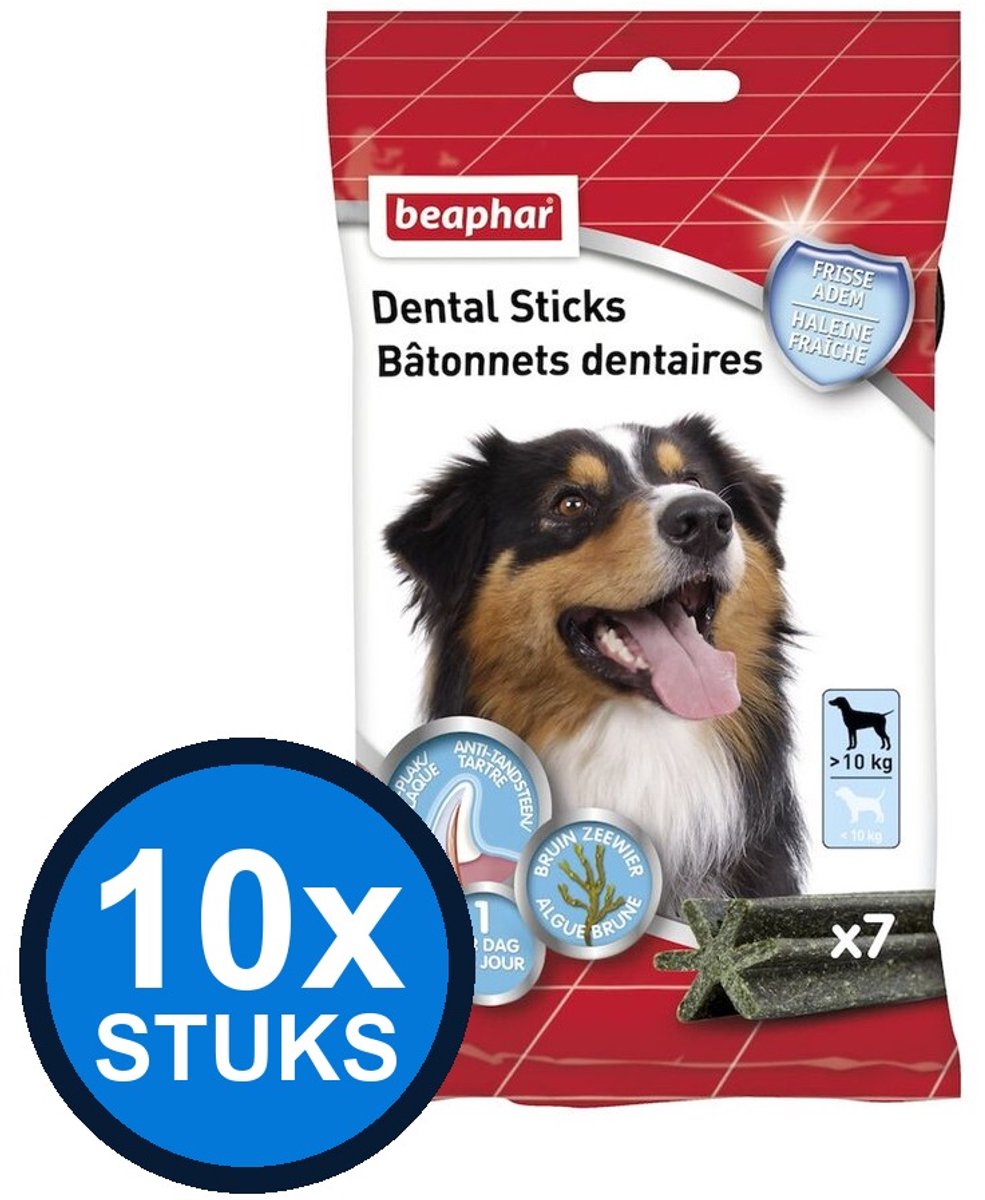 10x Beaphar - Dental Sticks Middel/grote Hond 7st - Hondenvoer Snacks - 182 g