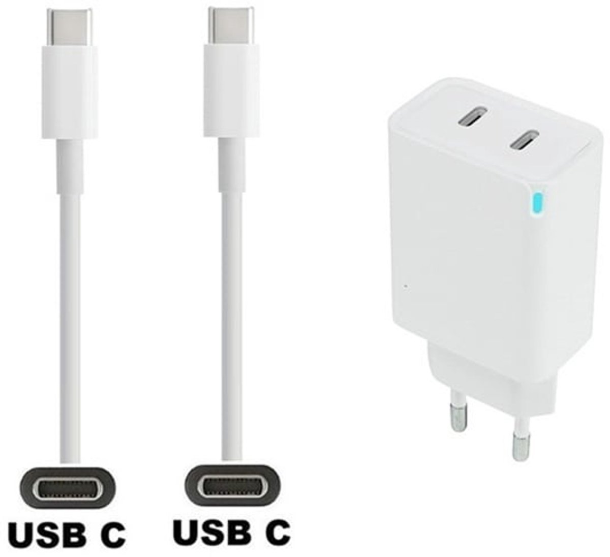 45W super snellader met 2 poorten USB C - USB C + 0,5m sterke USB C naar C kabel. Witte PD PPS lader. Oplader adapter past op Google Pixel 1, Pixel, 2, 2XL, Pixel 3, 3XL, 3a, 3a XL, Pixel 4, 4a, 4XL, Pixel 5, 5a, Pixel 6, 6a, 6 Pro, Pixel XL, C, XL