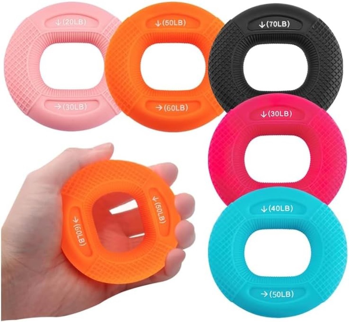 Complete Hand Trainer Set voor Vingertraining, 5 Stukken, Verbeter Gripkracht en Handsterkte, Silicone Grip Trainer, 9-36 kg