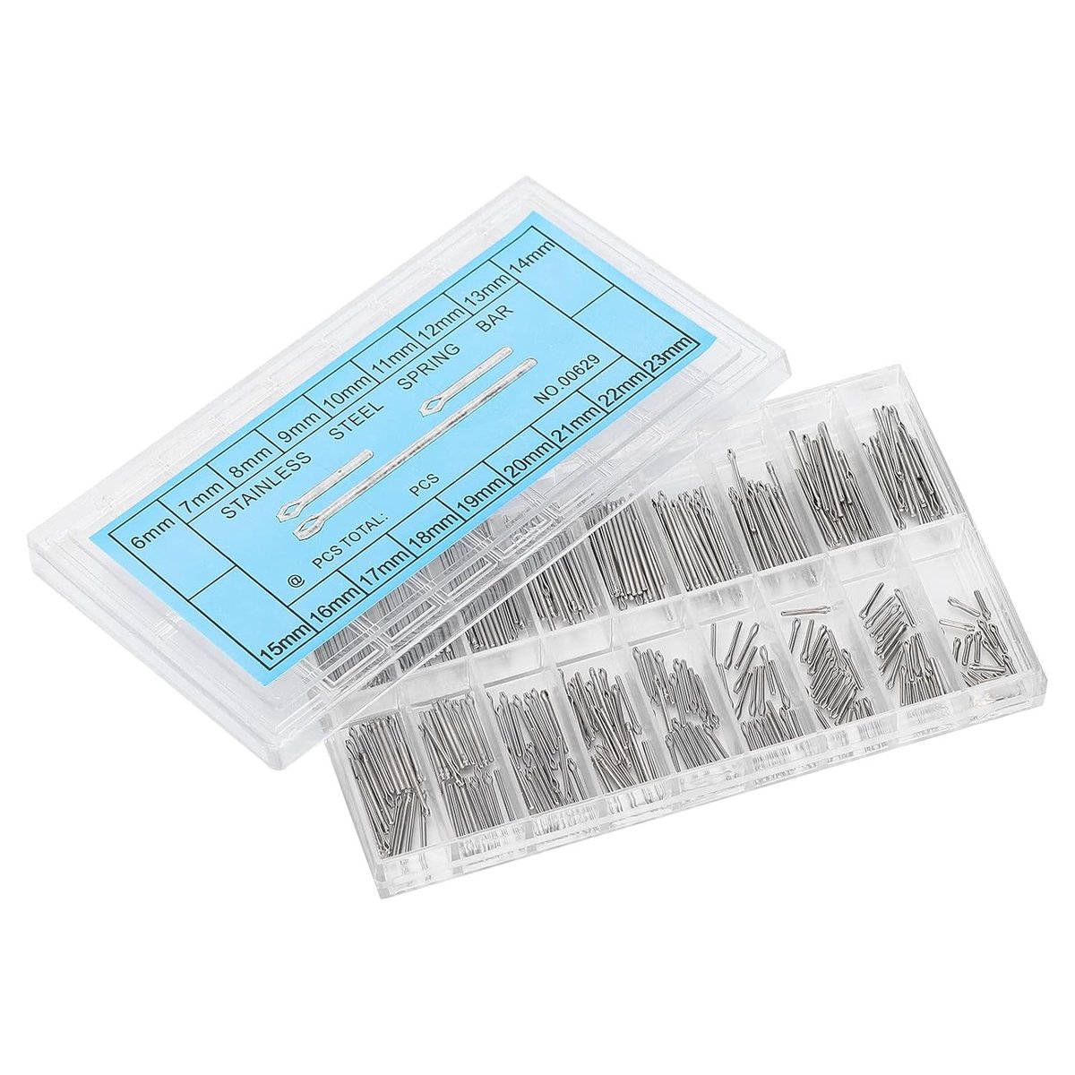 Split Pen voor Horlogeband, RVS Link Split Pin Herstelset 6-23 mm met Transparante Opbergdoos voor Horloge Reparatie en Onderhoud
