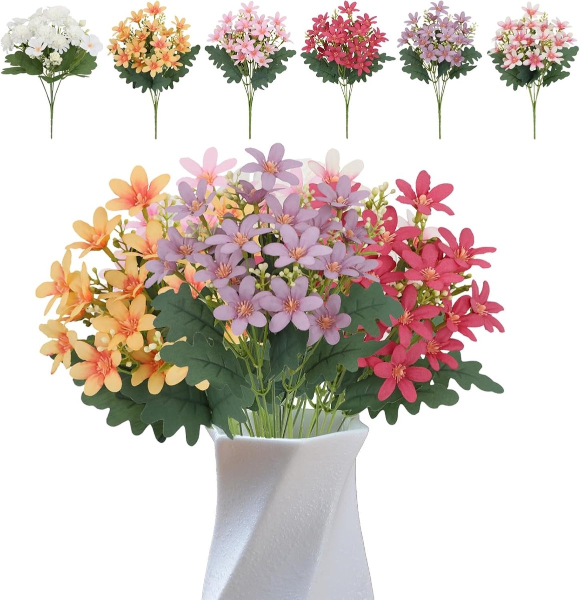 6 Bundel Kunstbloemen Boeket UV-bestendige Zijde Bloemen - Neppbloemen voor Balkon, Tuin en Interieur