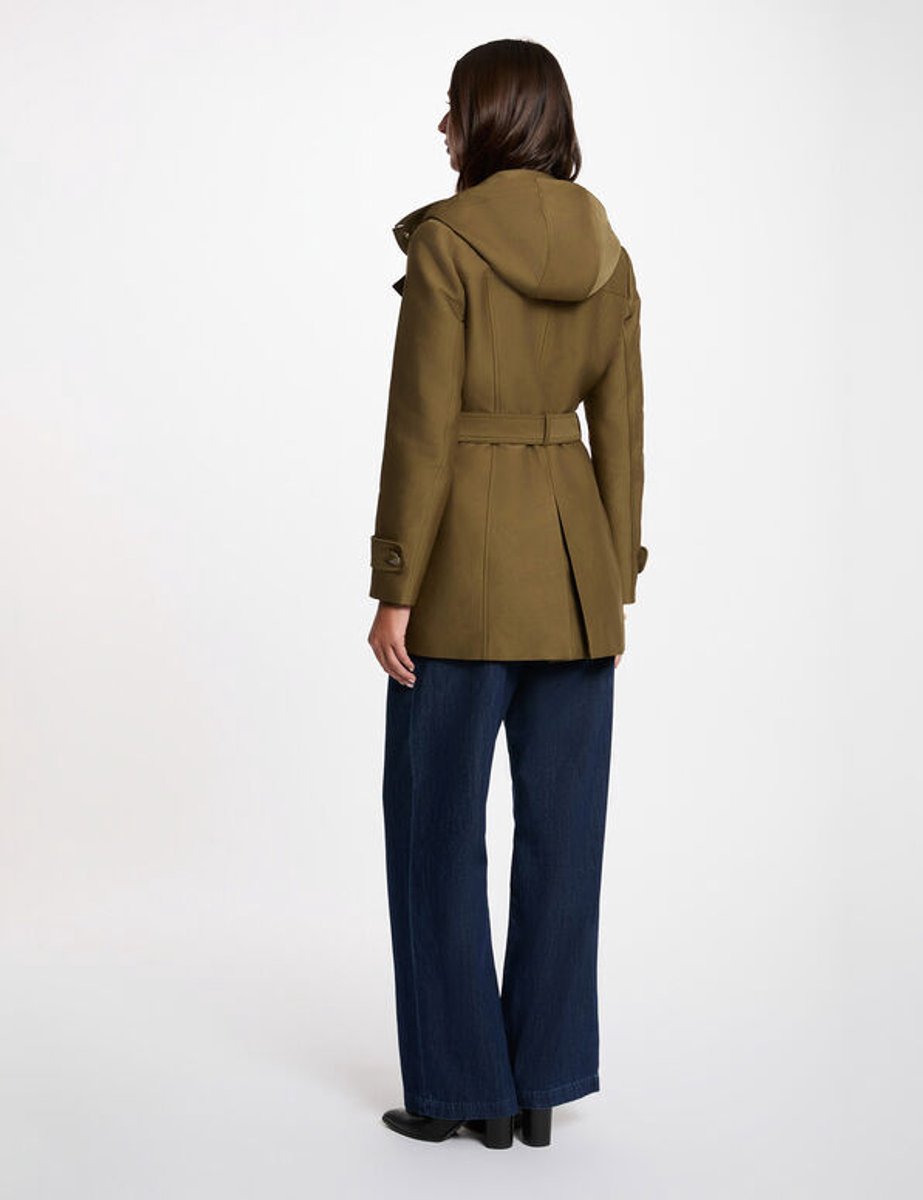 Morgan - Waisted belted trenchcoat 241-Gladia with hood khaki green - Maat : 38
